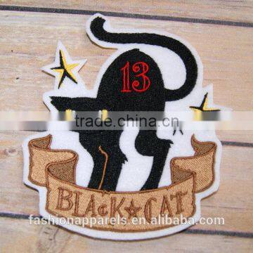 Custom High Quality Embroidered Black Cat Patch for Clothes Embroidery Patch Made in China Choose Size/color photo-4