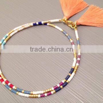 Colorful Seed Bead Bracelet Long Choker Friendship Gift Silk Tassel Bracelet