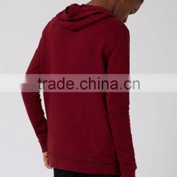 Custom Design Plain Extreme Ripped Oversized Longline Distressed Classic Fit Hoodie Burgundy Split Sides photo-3