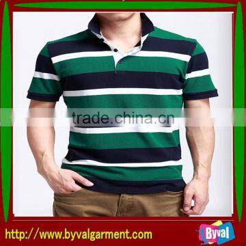 Custom 100% Cotton Dark Green Stripe Polo Neck Short Sleeve With 1/4 Collar Open