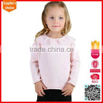 Latest fashion girls long sleeves crewneck pink organic cashmere sweaters