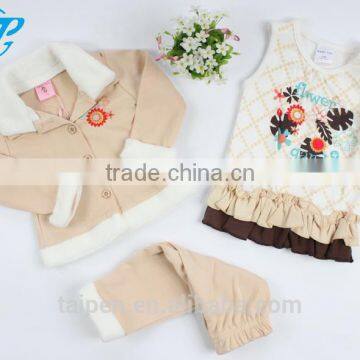 Hot Sale Kids Winter 3 Pcs Set 100% Cotton Long Sleeve Top & Pants Knitted Clothing Set With Hanger Package FSH1-36