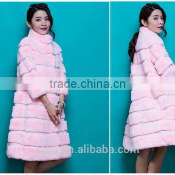New Designer 80cm Vintage Natural Rex Rabbit Chinchilla Fur Winter Long Coat Jacket With Fur Collar For Women photo-3