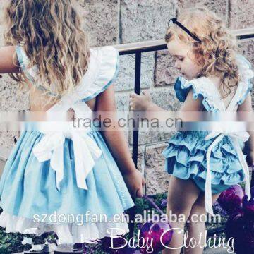 Wholesale Kids Clothing Baby Girls Alice In The Wonderland Ruffle Romper Infant Baby Kids Bule And White Cute Fancy Bubble photo-2