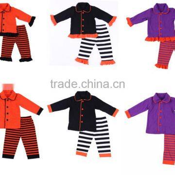 Children Pyjamas 100% Cotton Toddler Girls Ruffle Stripe Kids Halloween Pajamas