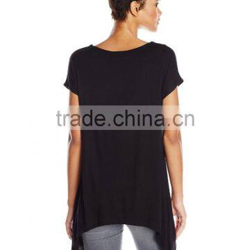 Women's Scoop Neck Short Sleeve Sharkbite Hem Comfy Knit 100% Cotton Tunic Top photo-6