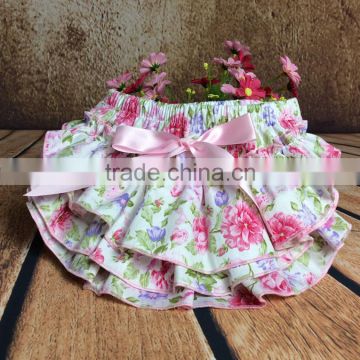 Wholesale floral bloomers ruffleties with pink bowknot and headband