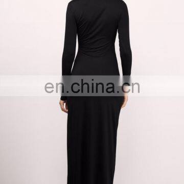 Elegant Plain Long Sleeve Shift Maxi Dress With Front Slit and Cut Outs photo-3