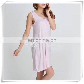 Ladies 95%Bamboo 5%Spandex Sleeveless Melange Color Nightwear Padded Pajamas photo-5