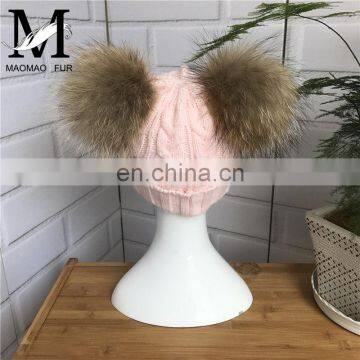 Kids Knitted Hats With Double Fur Balls Baby Cute Winter Warm Beanies Hats Baby Knitted Hat photo-2
