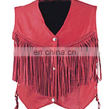 HMB-3201A LEATHER VEST BIKER STYLE FRINGES COAT BRAIDS