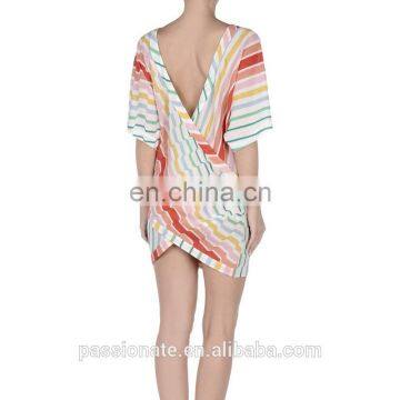 2016 Newest design stripe beach dress V back cover ups