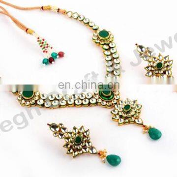 GOLD PLATED BRIDAL KUNDAN NECKALCE SET - WHOLESALE KUNDAN JEWELRY-WHOLESALE REAL KUNDAN BRIDAL JEWELLERY