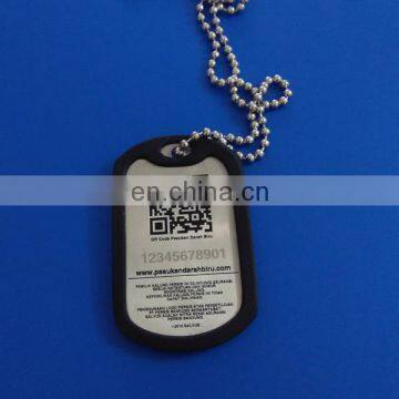 custom engraved stainless steel QR code barcode dog tag with ballchain and rubber silencer