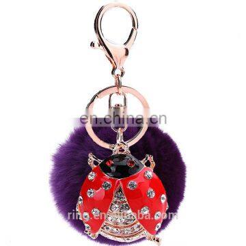 Rabbit Fur Ball Key Chain Beetle Bag Pendant Car Accessories photo-3