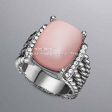 Women Jewelry DY Sterling 925 Silver 16mm x12mmPink Chalcedony Wheaton Ring