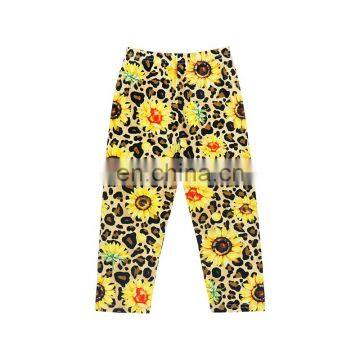 Hot Sale Red 2 Ruffled Design O-Neck Top With Sunflower And Leopard Printed Leggings Baby Kids Clothing Set photo-2