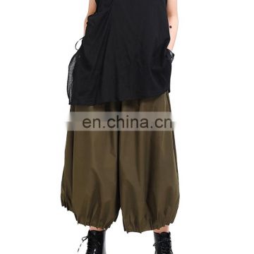 TWOTWINSTYLE Women's Trouser Elastic High Waist Pockets Free Size Loose Pleated Wide Leg Pants Female