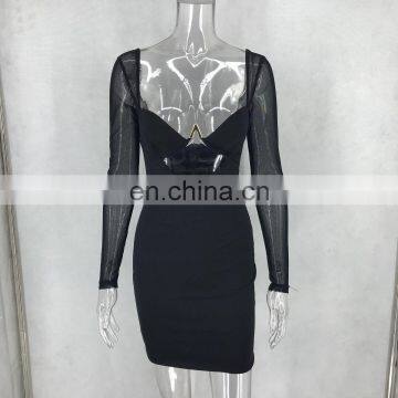 2020 New Women's Stitching Mesh See-through Hollow Bodycon Navel Sexy Dresses For Night Club photo-6