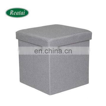 Reatai High Quality Cube Square Linen Fabric Foldable Ottoman Storage Box for House photo-2