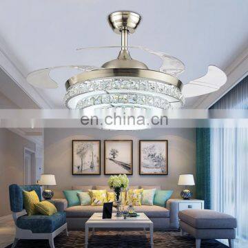 European Crystal Stealth Ceiling Fan Light Bedroom Modern Minimalist Restaurant European-style Living Room Ceiling Fan Lights photo-2