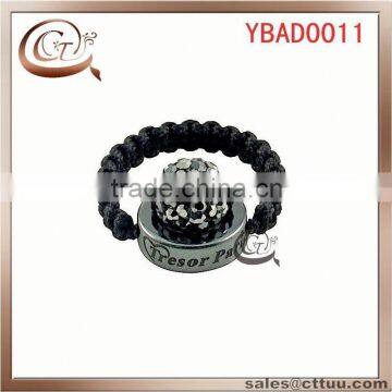 Men's grey crystal ball hematite base weaving crystal bead ring