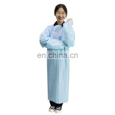 Customized wholesale Best Sell blue plastic disposable with thumb loop long sleeves gown