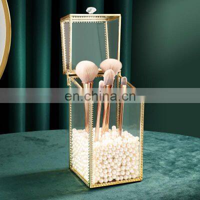 Makeup Brush Holder Luxury Gold Vanity Storage Box Organizer Case Cup Clear Cylinder Make Up Acrylic Glass Makeup Brush Holder