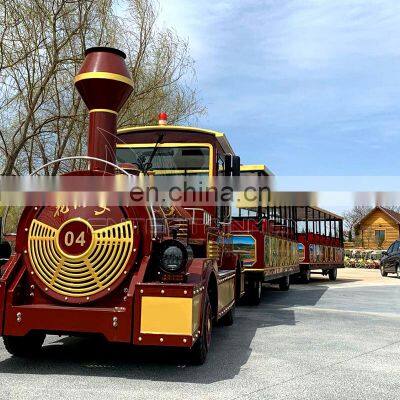 Outdoor electric tourist train for adults fun fair attraction 42 seats trackless train