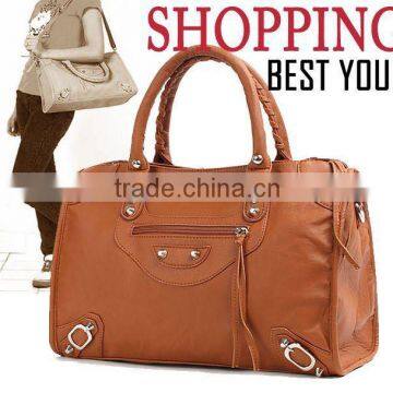 hot new design products pu leather handbag brown tote bag