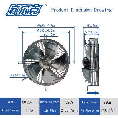 AC 220/380V 2400rpm YWF-350 Series Low Noise Efficient External Rotor AC Axial Fan Motor for Industrial Cooling photo-2