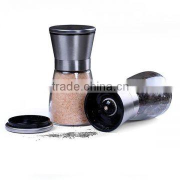 2 Package of 2 Salt Mill and Pepper Grinder Glass Body Brushed Stainless Steel photo-2