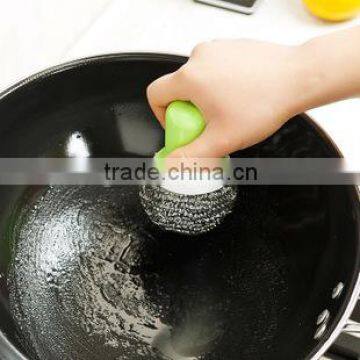 Round Handle Plastic Handheld and Stainless Steel Pan Cleaning Brush