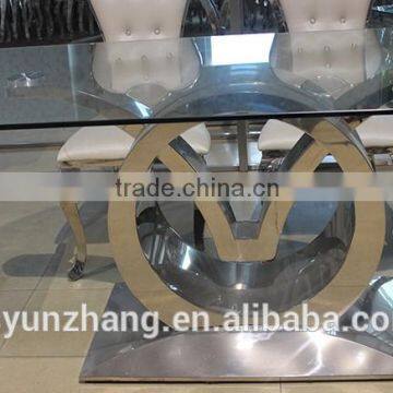 Square glass top dining table, stainless steel base dining table,hotel wedding banquiet dining table