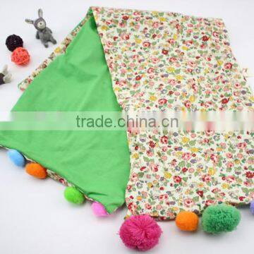 Good Quality Cute Sweet Small Floral Print Colorful Pom Pom Balls Fashion Baby Girls Winter Scarf photo-2