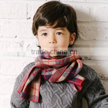 Wholesale Warm Acrylic Jacquard Checked Plaid Baby Boys Winter Scarf