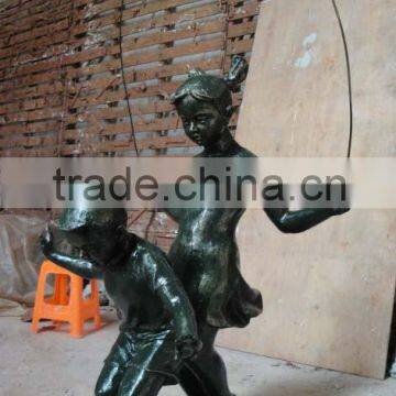 Bronze skipping-rope boy and girl sculpture