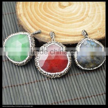 LFD-0036P ~ Wholesale Druzy Pendant Mixed Color Agate Stone With Pave Rhinestone Crystal Charms Pendants Jewelry For Necklace