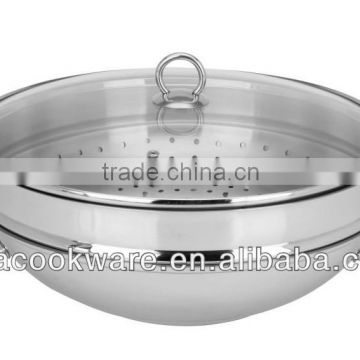 2014 New Products Guangdong Quality Stainless Steel Wok 36cm With Steamer For Wholesale