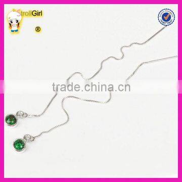 Best Sell Green Color cz Crystal Earrings Silver Long Chain Emerald Threader Earrings photo-3