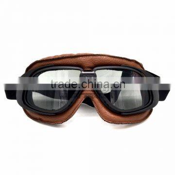 BJ-GT-008 Super Light Weight Brown Leather Tea Lens Motocross Goggles Custom photo-2