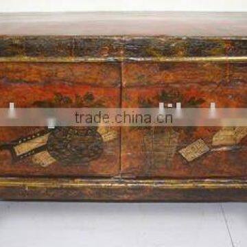 Chinese antique old Mongolia cabinet hand painted