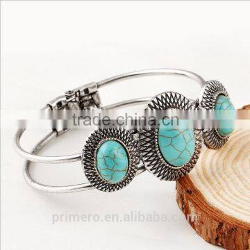 New Hot Vintage Style Tibetan Silver Round Turquoise Bracelet Alloy Bangle Jewelry photo-2
