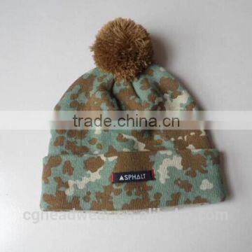 High Quality Pom Pom Cheap Custom beanie hat / knit hat / camo knit hat