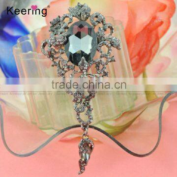 11.2*5cm Keering wholesale rhinestone gunmental drop brooch WBR-1440