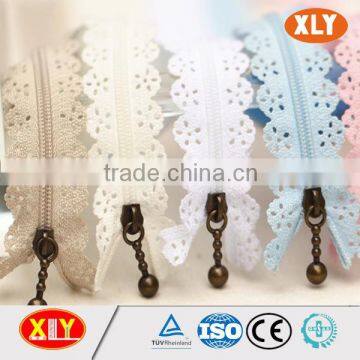 zipper factory fancy lace zipper , nylon decorative zipper