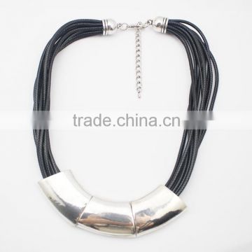 Stainless Steel Pendant Multistrands Leather Choker Necklace