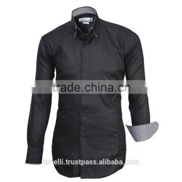 Wholesale gray collar and cuff black satin dress long sleeve shirts for men