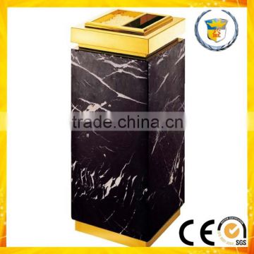 black and white marble stone garbage bin dustbin with gold cover