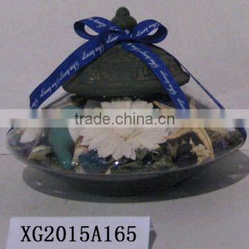 Scented Potpourri And Dried Flower In Glass Vase With Ceramic Cover